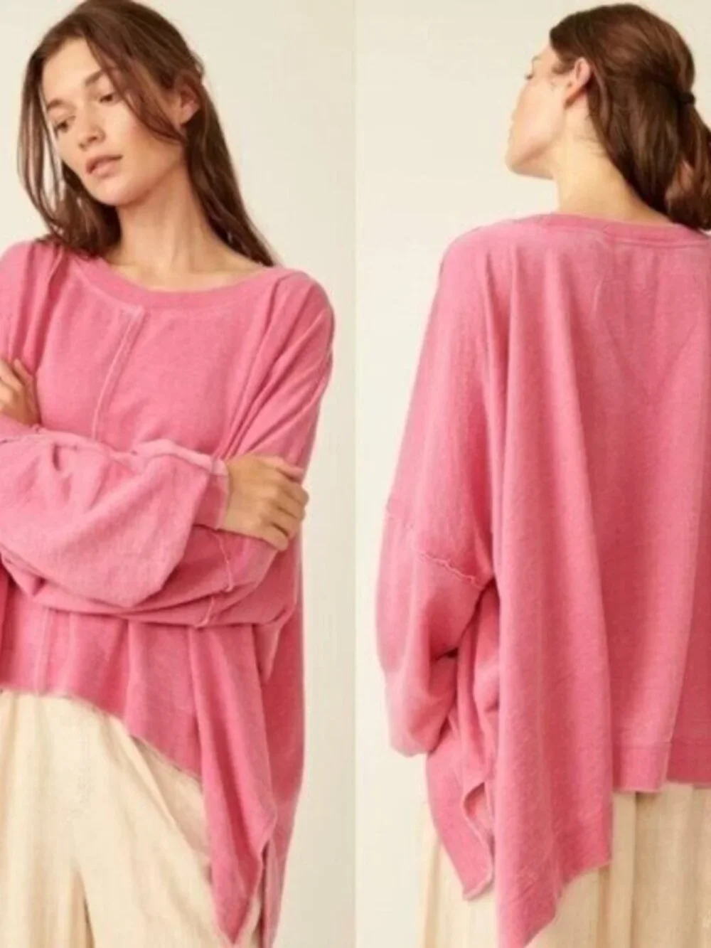 Free People Daisy Sweatshirt- Dragonfruit Sorbet